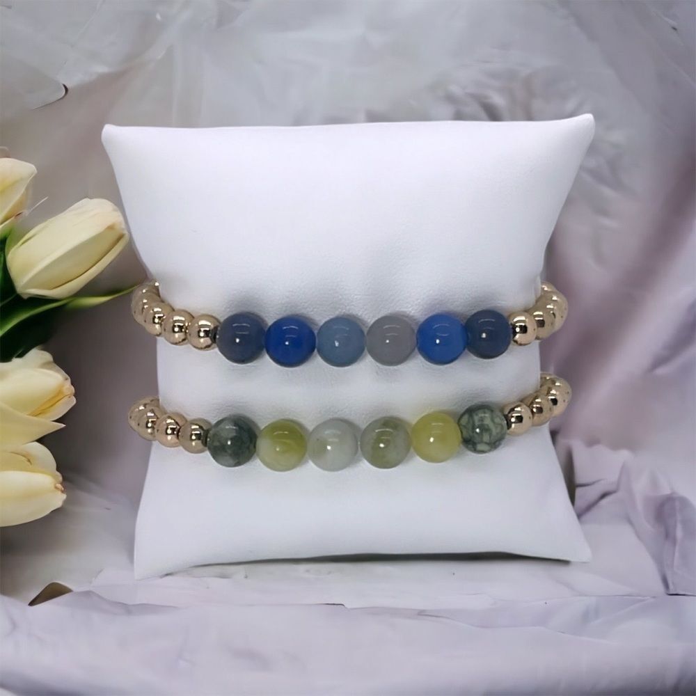 NWT Wool + Pepper Co. Gold Round Beaded Bracelet featuring real gemstones